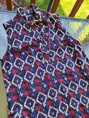 Kavu Sleeveless Geometric Print Dress - Burgundy, Blue & White